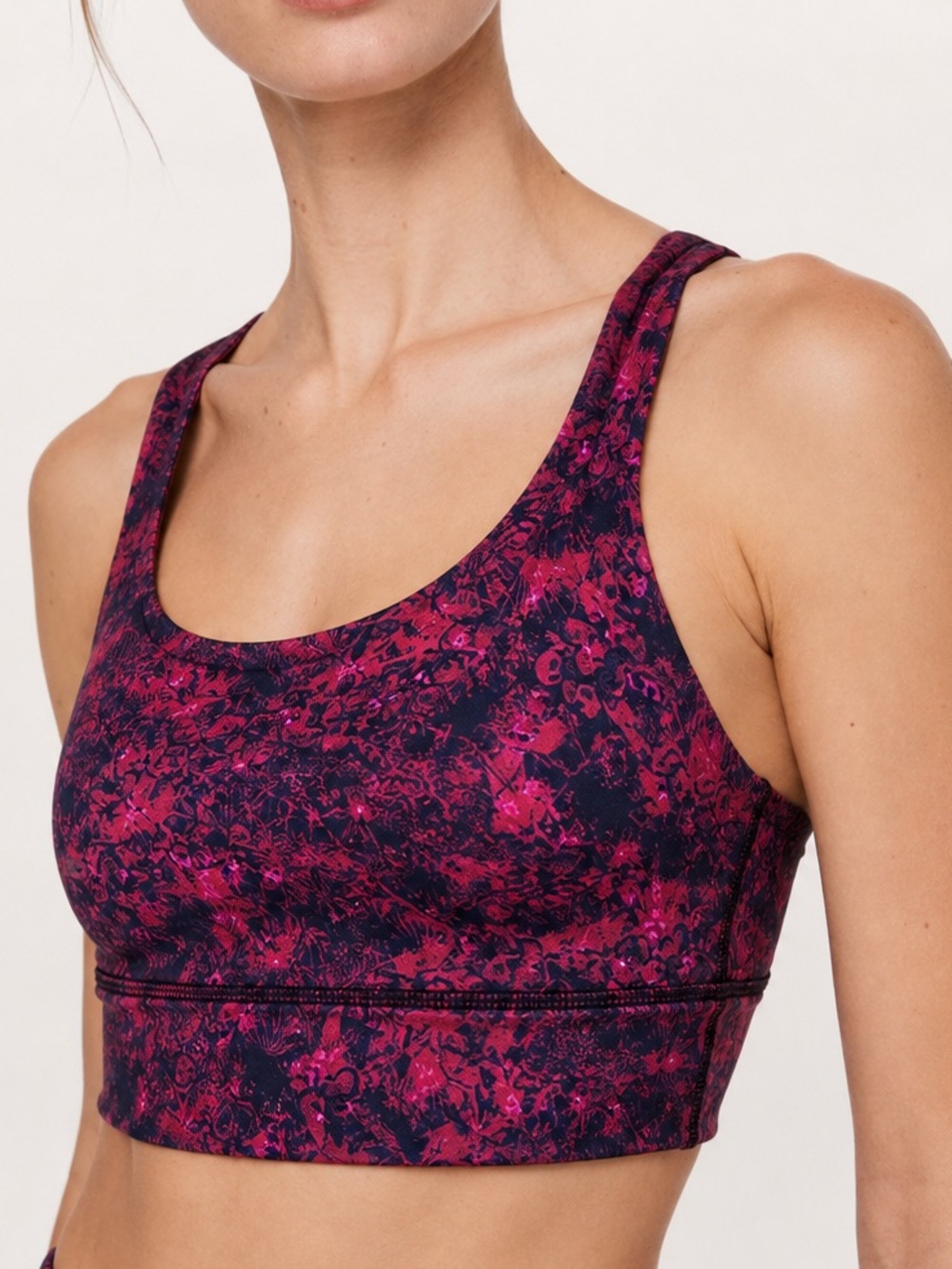 Lululemon sz 4 Energy Bra Longline Floral Cross-Back Sports Bra - Red black